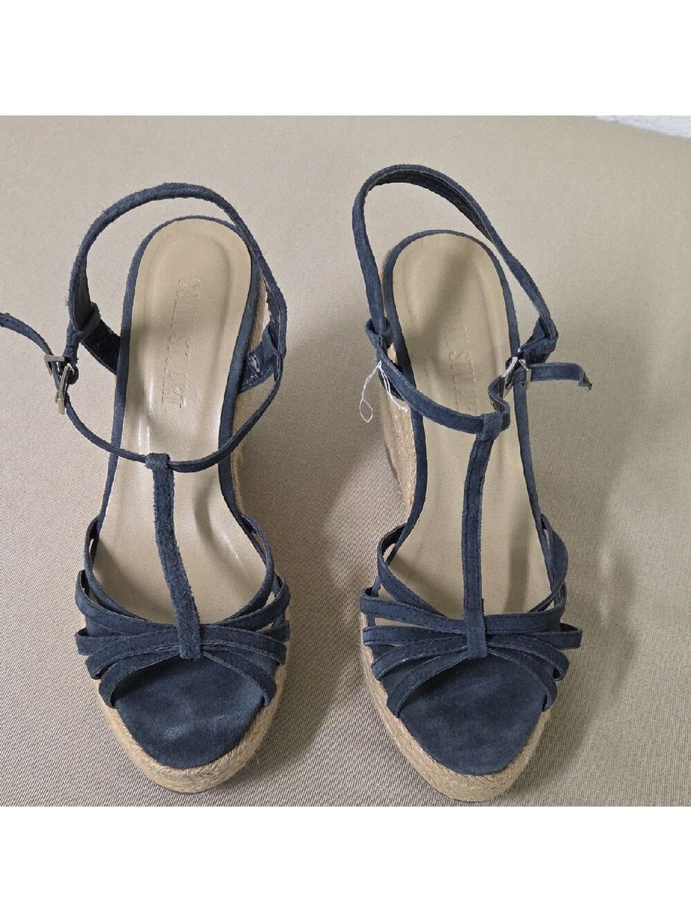 Colin Stuart Dark Blue Espadrille Sandals 8 M Blue Suade Wedge